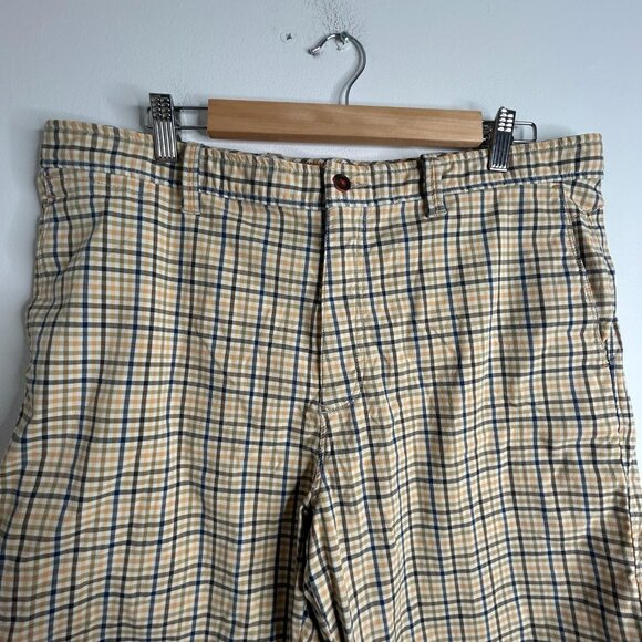 Tommy Bahama Shorts Mens 36 Tan Blue Plaid Check Nylon Stretch Lightweight Beach - Picture 2 of 14